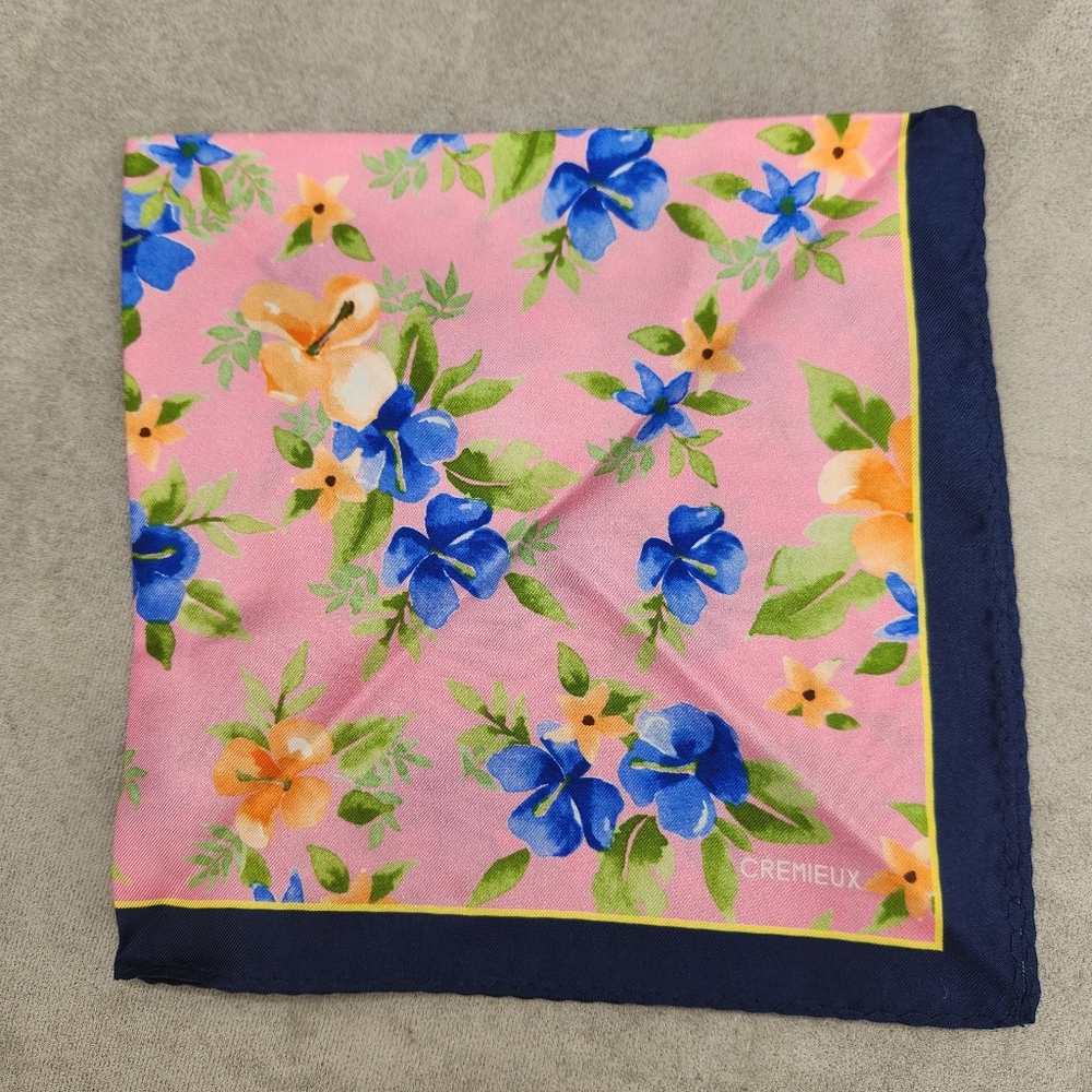 Cremieux Pocket Square Pink Blue 100% Silk Floral Foulard Pochette Gift New $35